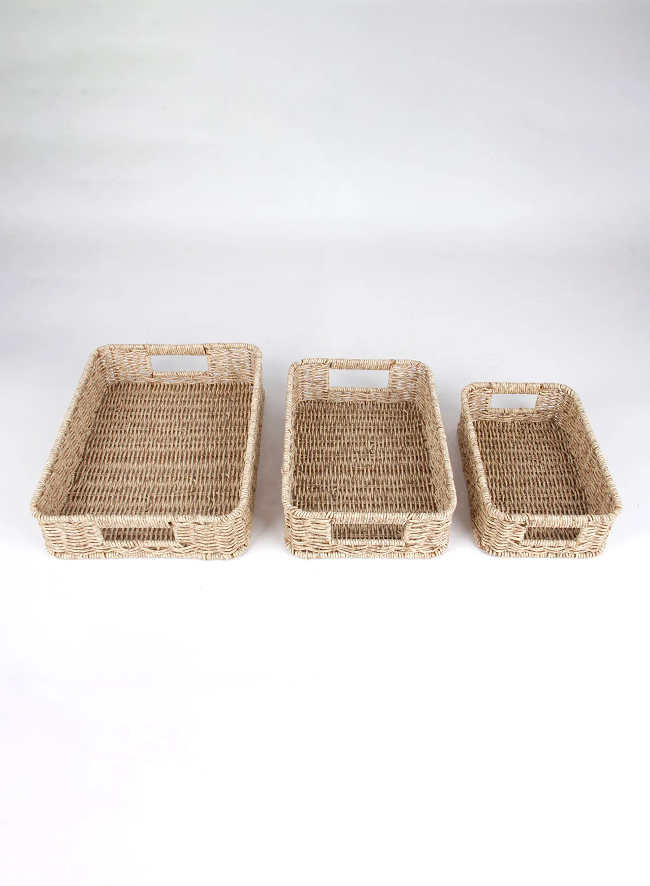 Amal 3-Piece Rattan Pattern Storage Basket Set Brown 8 x 36 x 26cm