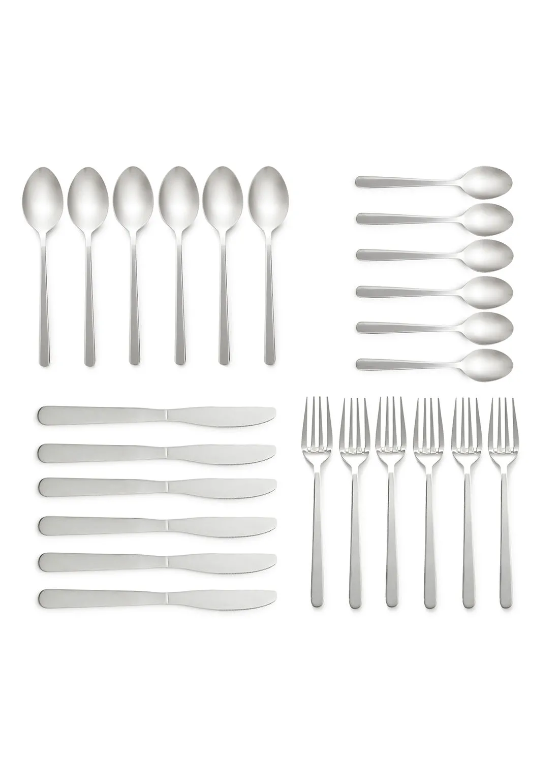 noon east 24 Piece Cutlery Set - Made Of Stainless Steel - Silverware Flatware - Spoons And Forks Set, Spoon Set - Table Spoons, Tea Spoons, Forks, Knives - Serves 6 - Design Silver Sail