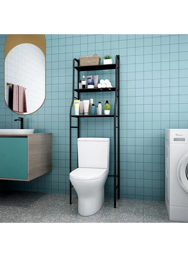 Amal Toilet Storage Rack 3-Tier For Bathroom Steel Frame Premium Quality Black L48 x D25 x H150cm
