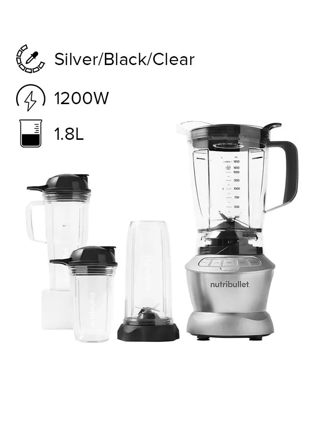 nutribullet 9-Piece Full Size Multi-Function Blender + Combo Set 1.8 L 1200 W NBC-12A & Item Code- NBC-1110A Silver/Black/Clear
