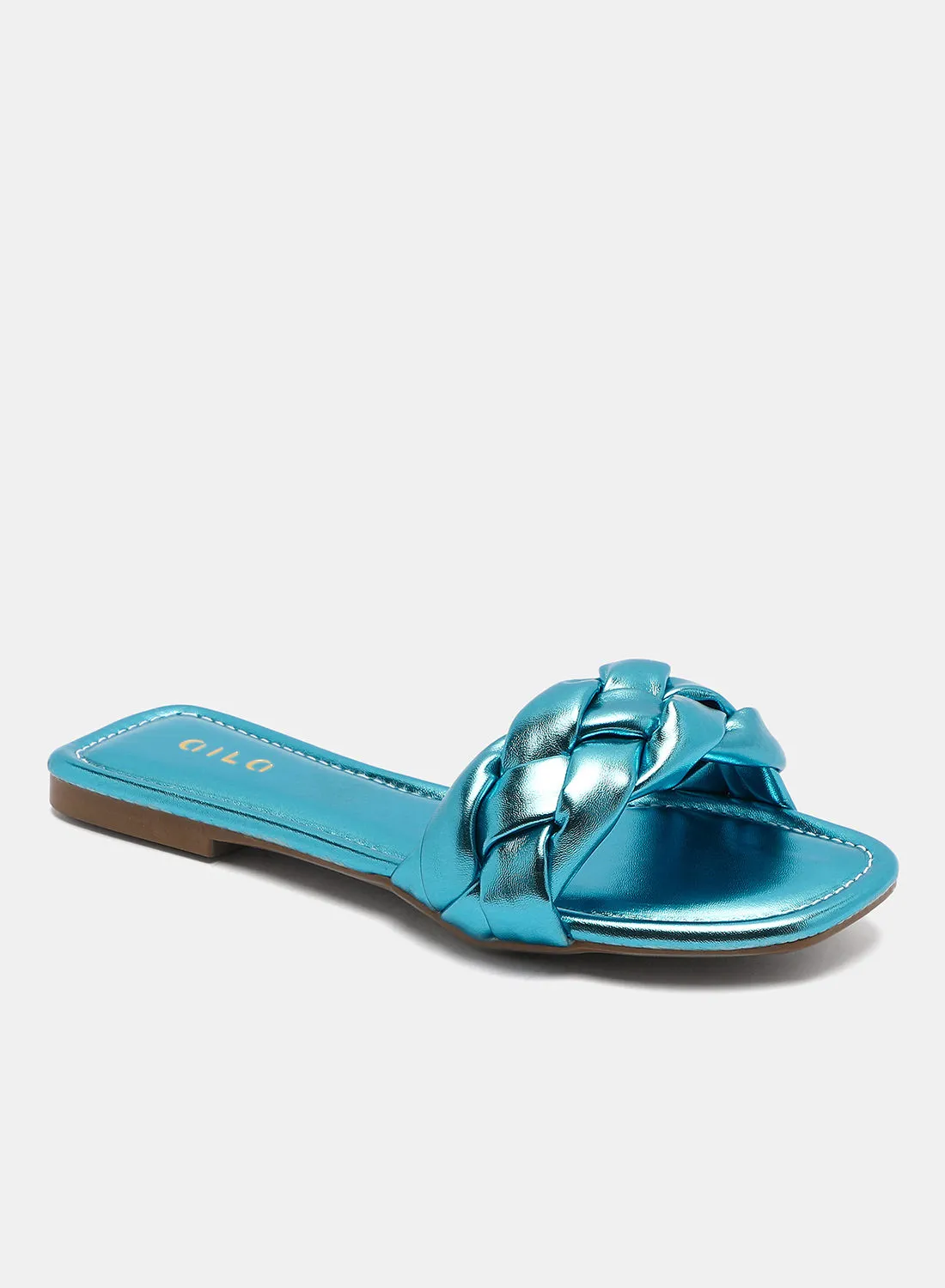 Aila Casual Plain Flat Sandals Blue