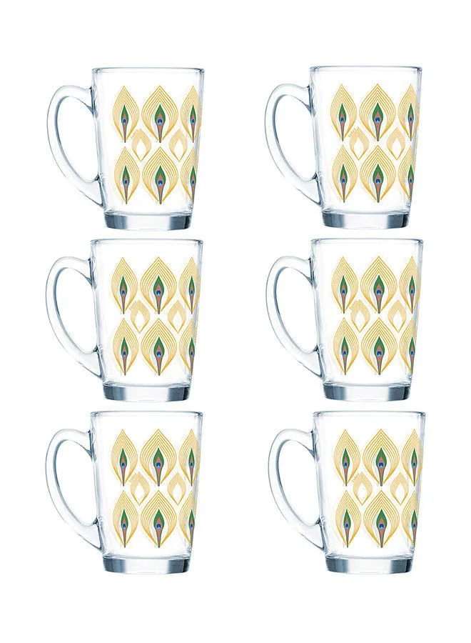 Endura 6 Piece Glass Mug Set - Made Of Tempered Glass - Coffee Mug Set For Cappuccino, Latte, Expresso, Tea - Heat Resistant Handles - Mug - A Cup Of Coffee - Coffee Mug - Each 320 ml - Peacock