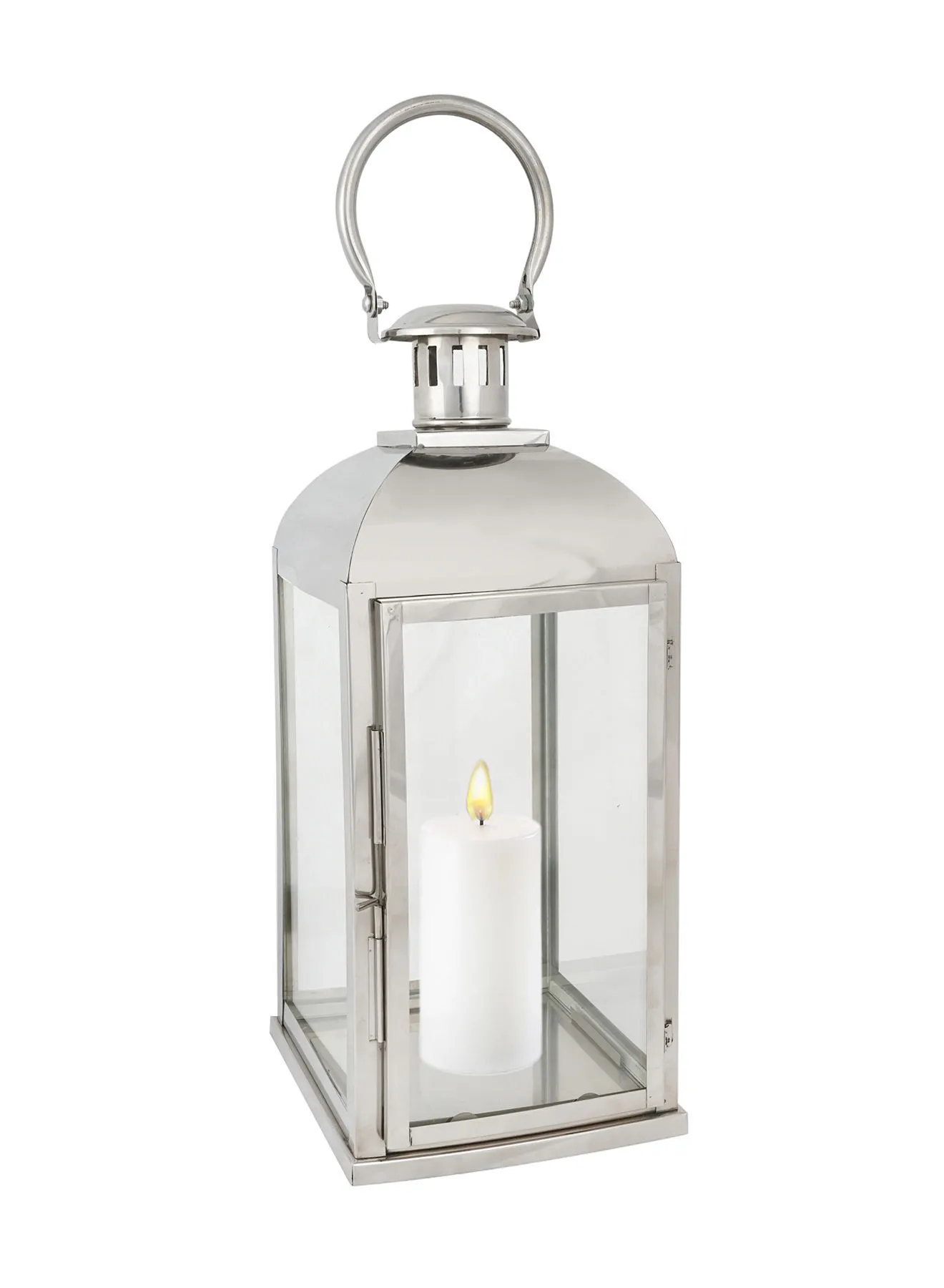ebb & flow Modern Ramadan Lantern With Clear Glass Unique Luxury Quality Scents For The Perfect Stylish Home Silver 12 x 12 x 27centimeter