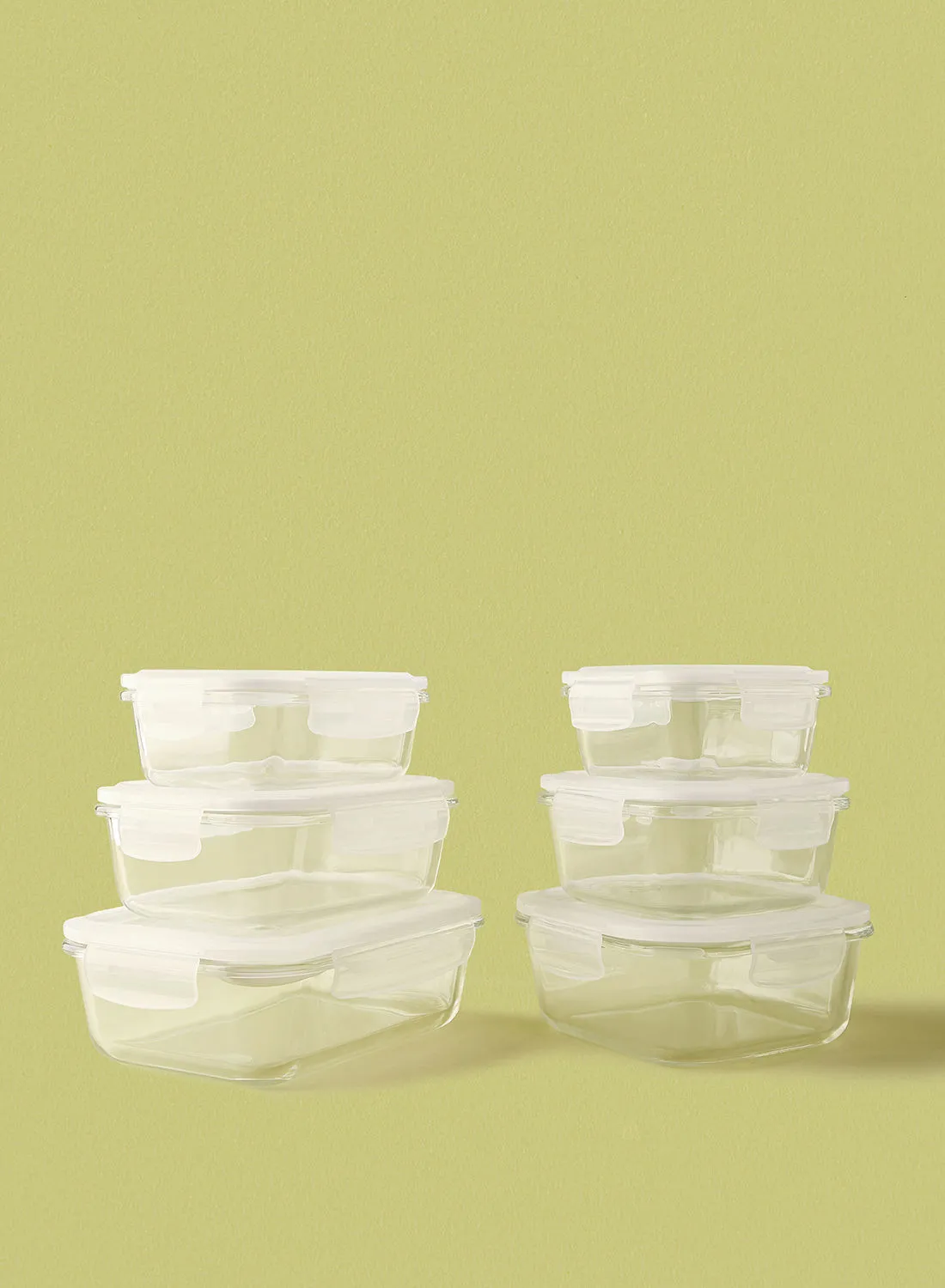 Noon East 6 Piece Borosilicate Glass Food Container Set - Airtight Lids - Lunch Box - Rectangle + Square - Food Storage Box - Storage Boxes - Kitchen Cabinet Organizers - Glass Food Container - White White 6-Piece (Rectangle/Square)