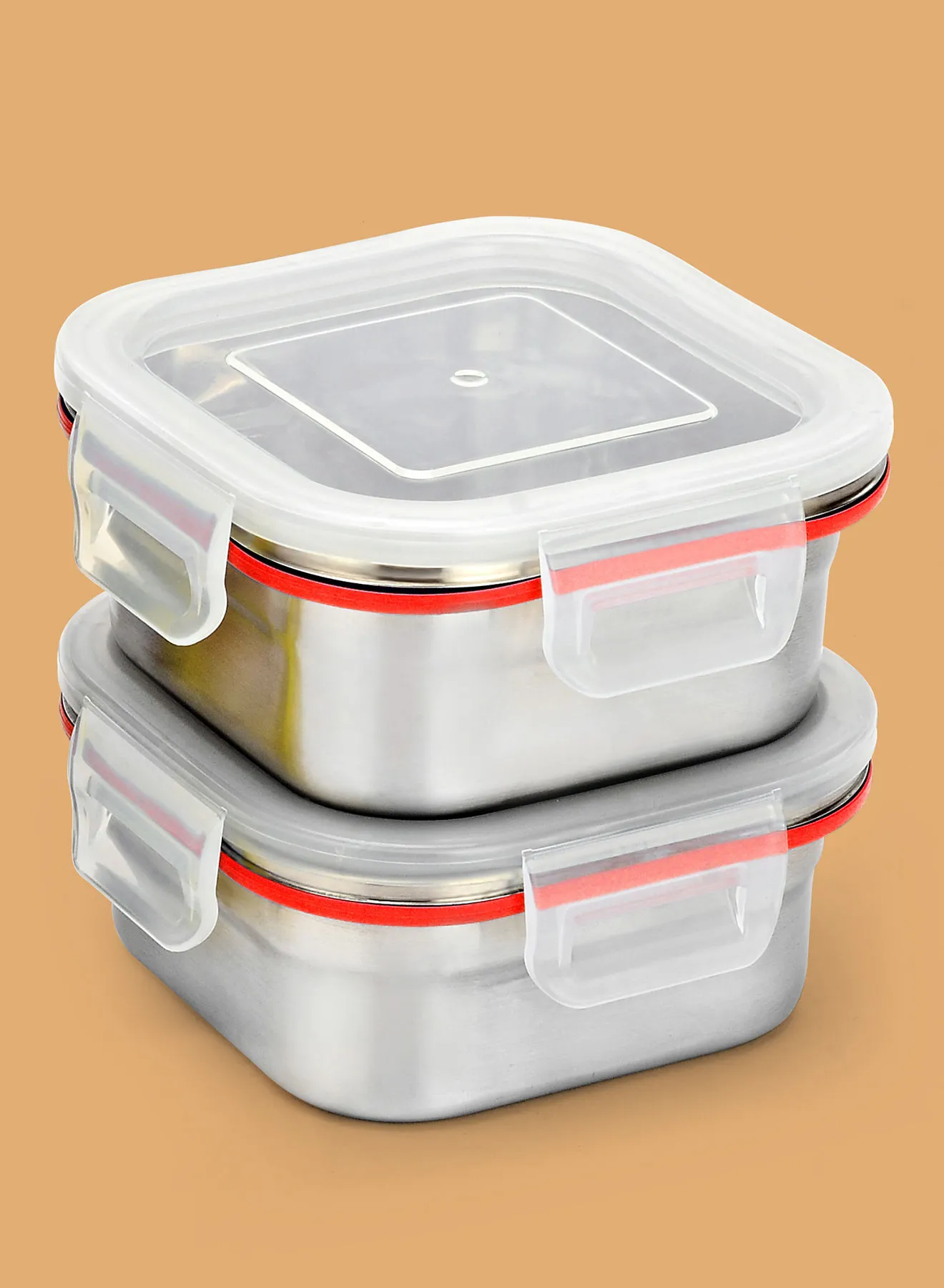 Ravenn 2-Piece Square Penta Lock Container Set With Plastic Lid Red