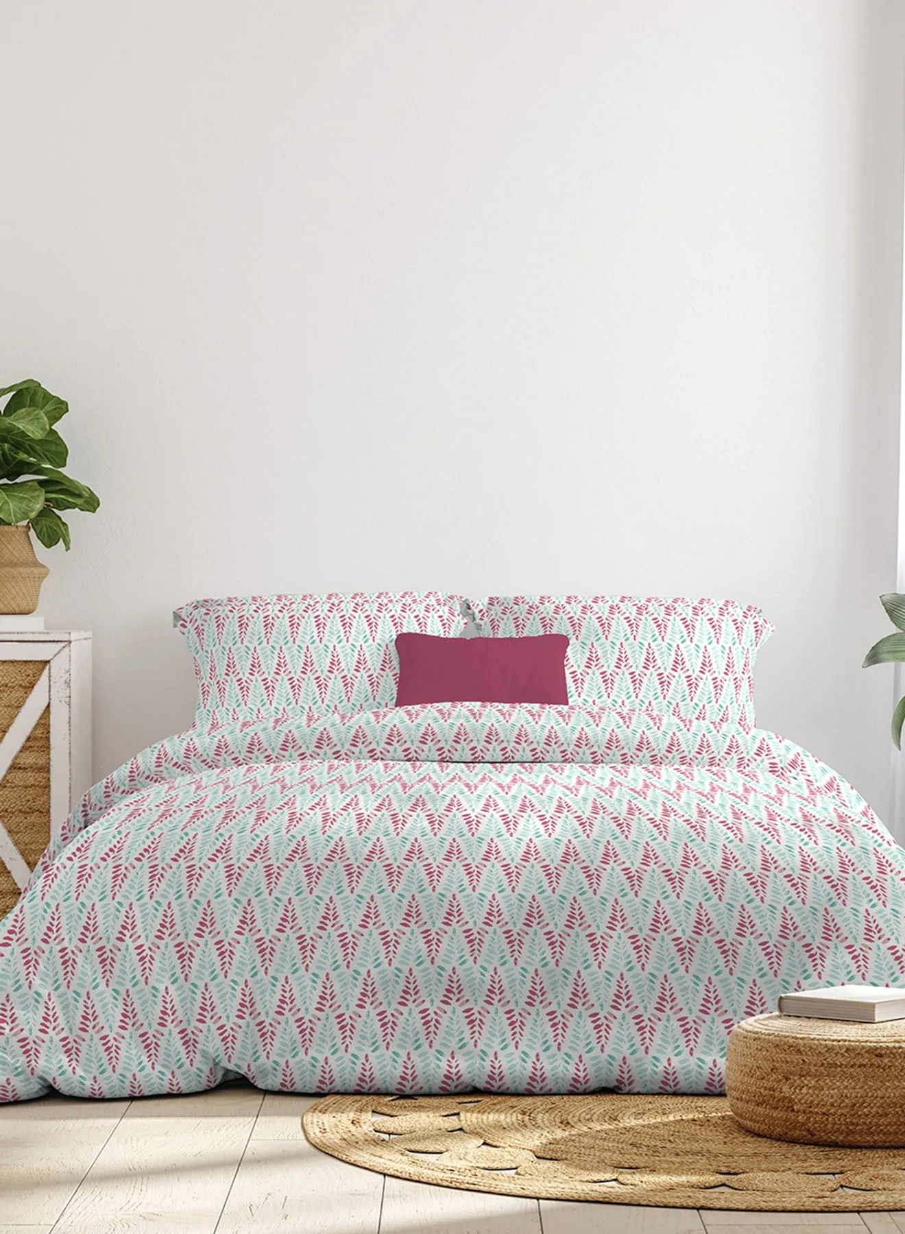 Amal Comforter Set for Queen Size - All Season Everyday Use Bedding Set - 100% Cotton 3 Pieces set: 1 Comforter 2 Pillow Covers printed - Cotton Blue/Pink 160x220 + Pillow Cover:50X75cm