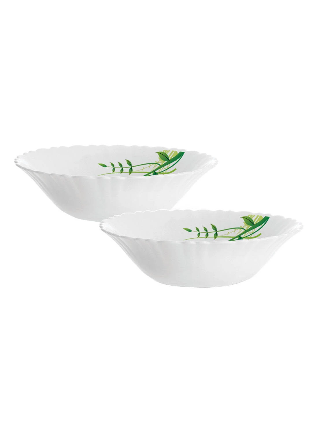 BOROSIL 2 Piece Opalware Bowl Set For Everyday Use - Light Weight - For Soup, Salad, Dessert - Bowl Set - Soup Set - Bowls - Soup Dishes - Salad Bowl - Serves 2 - White/Green