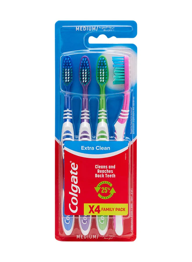 Colgate Extra Clean Medium Toothbrush 4 Pieces Multicolour