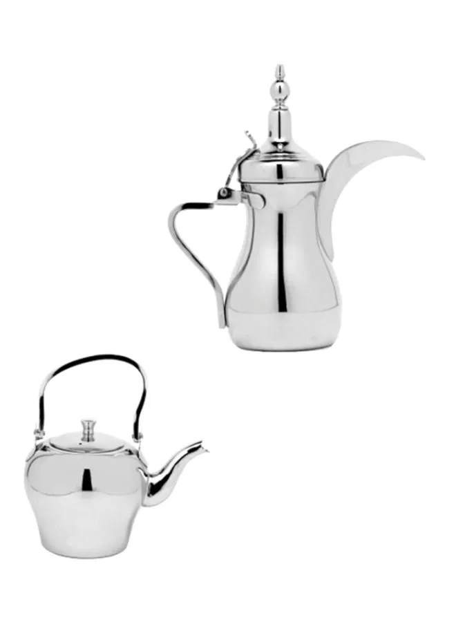 Alsaif 2-Piece Stainless Steel Arabic Coffee Dallah Pot And Tea Kettle Silver Medium