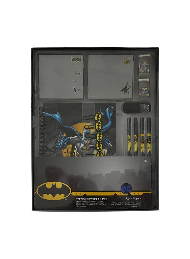 مجموعة أدوات مكتبية من وارنر براذرز باتمان - 16 قطعة - أسود / متعدد الألوان