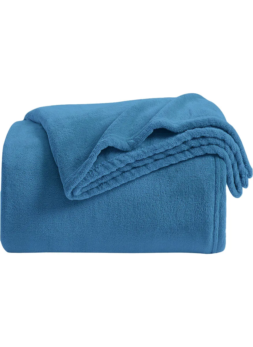 noon east Lightweight Summer Blanket King Size 310 GSM Extra Soft Fleece All Season Blanket Bed And Sofa Throw  220 X 230 Cms Blue