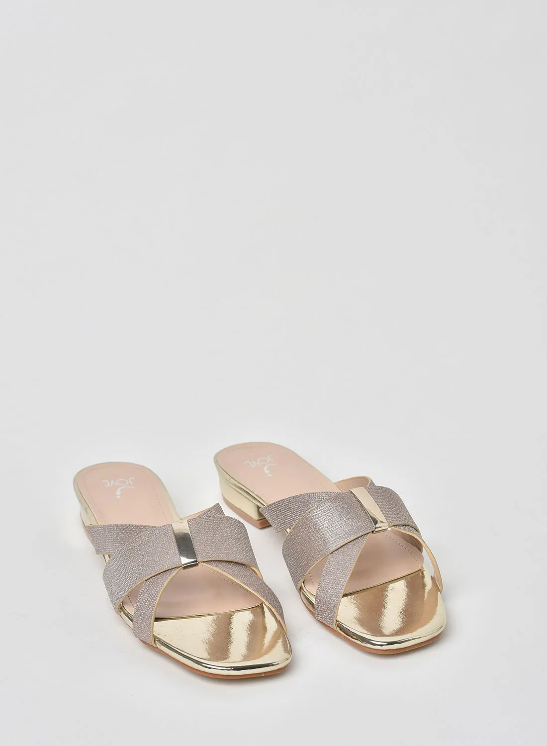 Jove Strap Detail Square Toe Slip-On Flat Sandals Rose Gold