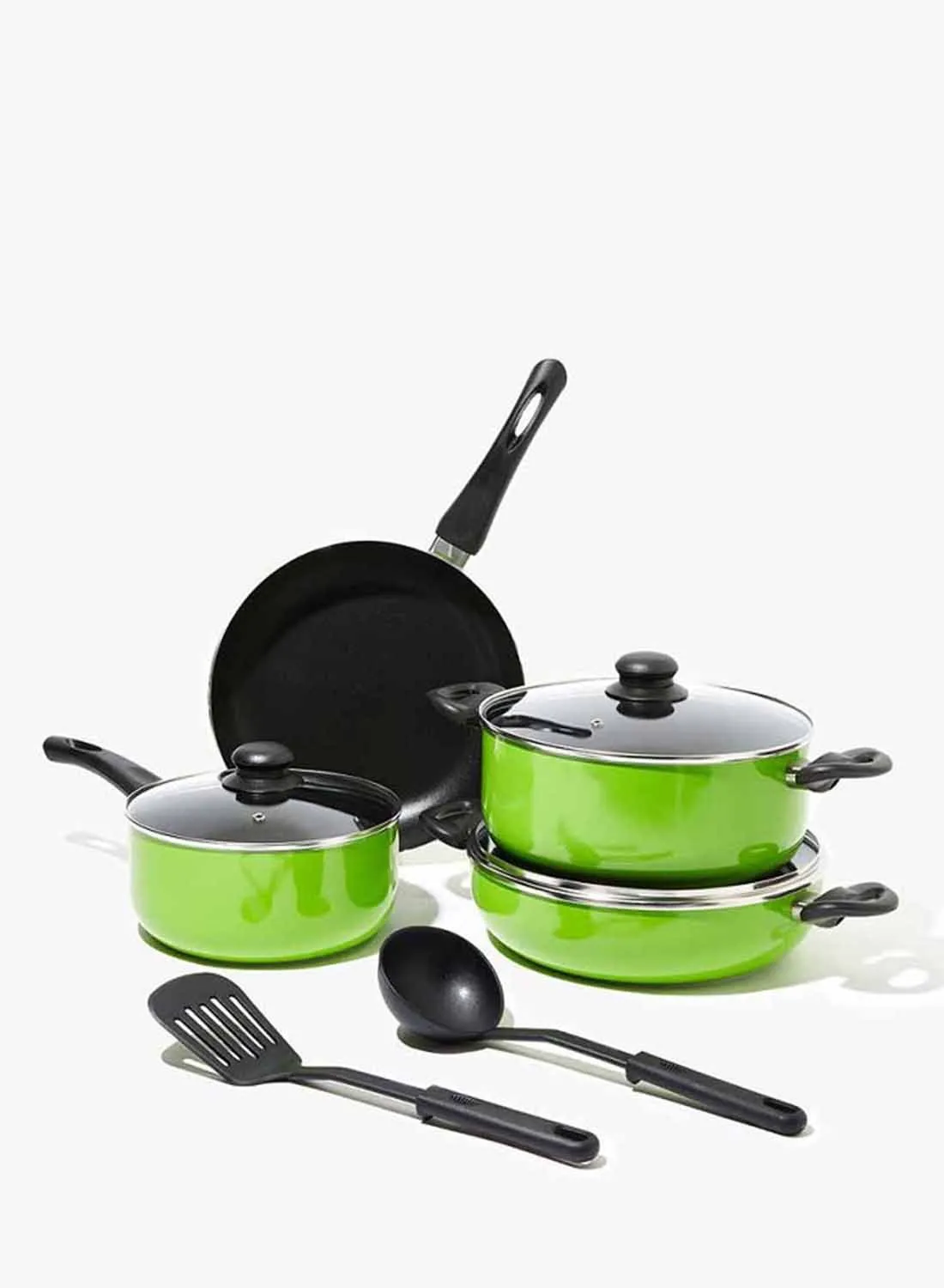Amal 9 Piece Cookware Set - Aluminum Pots And Pans - Non-Stick Surface - Tempered Glass Lids - PFOA Free - Frying Pan, Casserole With Lid, Saucepan With Lid, Kitchen Tools - Green