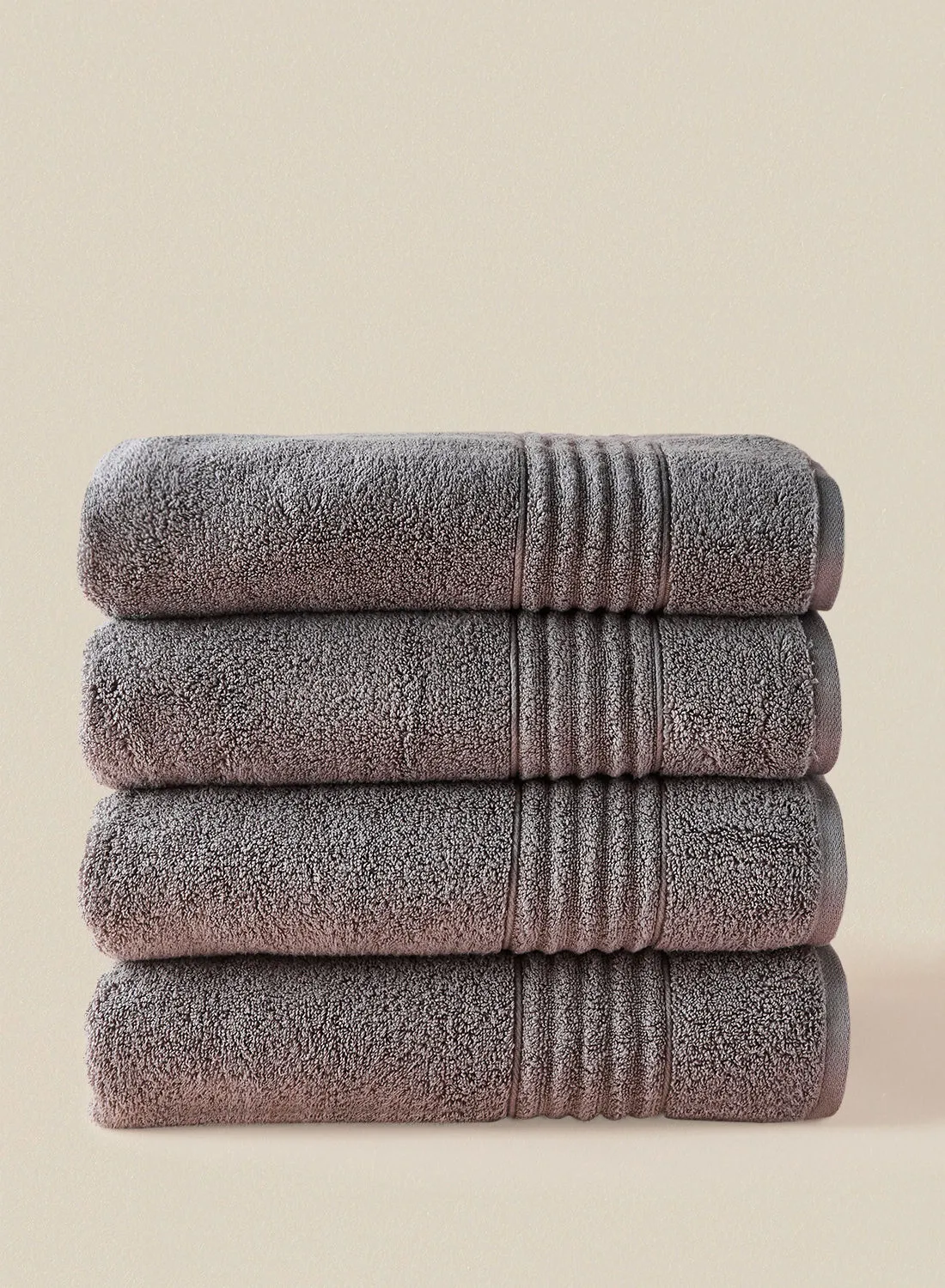 noon east 4 Piece Bathroom Towel Set - 500 GSM 100% Cotton - 4 Bath Towel - Grey Color - Highly Absorbent - Fast Dry