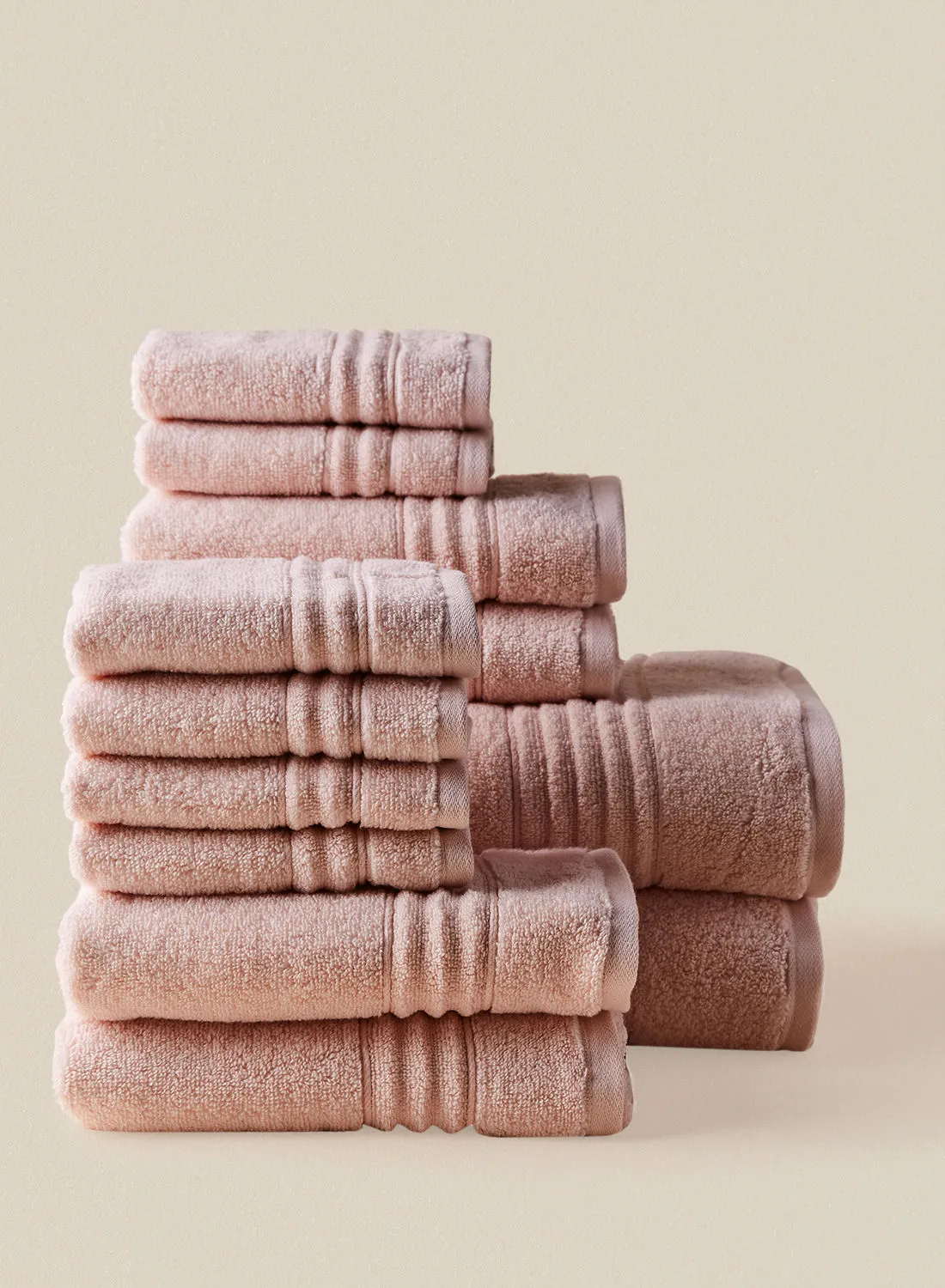 noon east 12 Piece Bathroom Towel Set - 500 GSM 100% Cotton - 4 Hand Towel - 6 Face Towel - 2 Bath Towel - Rose Color - Highly Absorbent - Fast Dry