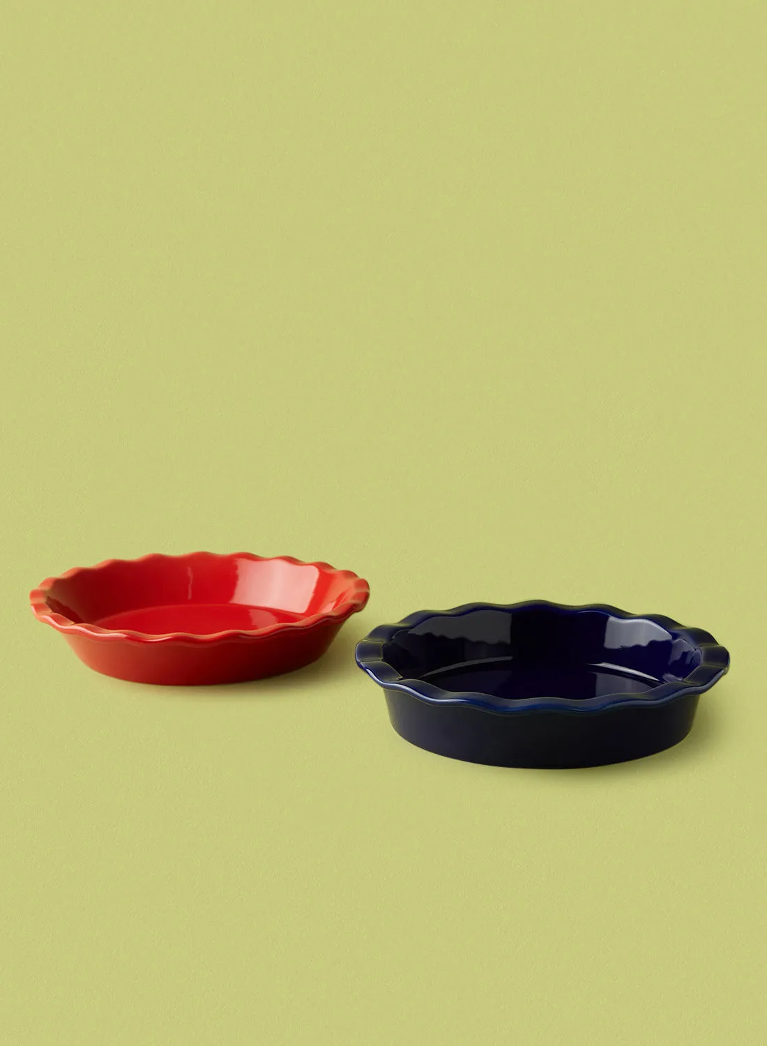noon east 2 Piece Oven Pan Set - Made Of Ceramic - Pie Dishes - Oven Trays - Oven Pan - Dark Blue/Red