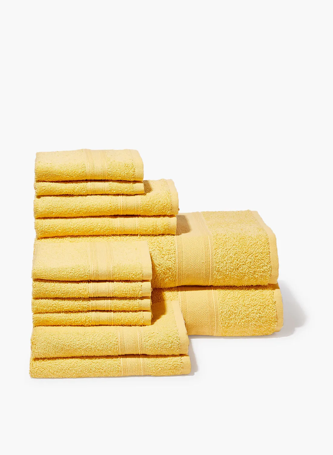 Amal 12 Piece Bathroom Towel Set - 400 GSM 100% Cotton Terry - 12 Face Towel - Yellow Color -Quick Dry - Super Absorbent