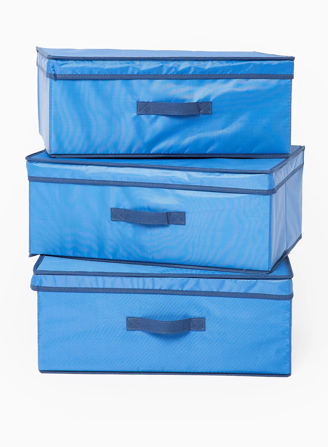 Amal Foldable Storage Organizer In Set Of 3 With Top Zipper And Handles Blue 50X40X20cm