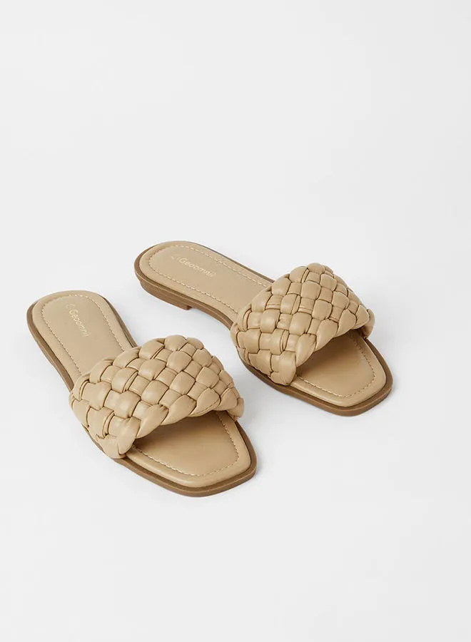 Geoomnii Marsil Weave Detail Flat Sandals Beige