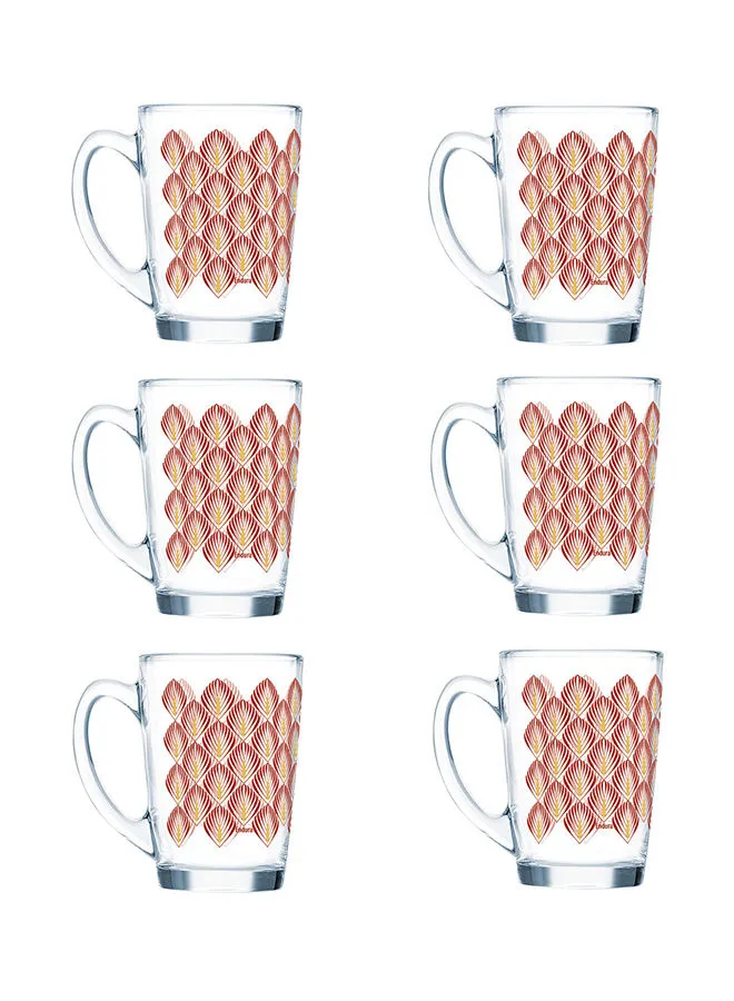 Endura 6 Piece Glass Mug Set - Made Of Tempered Glass - Coffee Mug Set For Cappuccino, Latte, Expresso, Tea - Heat Resistant Handles - Mug - A Cup Of Coffee - Coffee Mug - Each 320 ml - Ruby