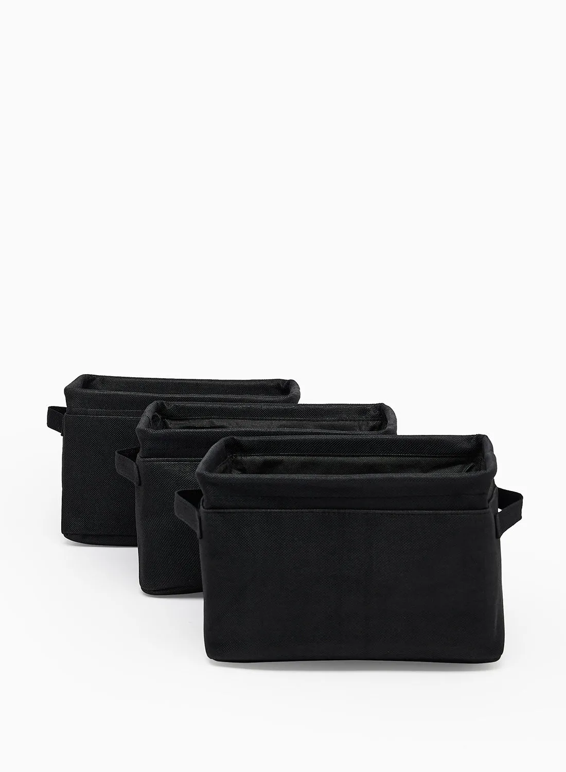 Amal 3 Pack Linen Storage Organiser With Side Handles Easy To Collapse From The Top, Handy For Closet And Dresser Organisation Black 30X20 X20cm