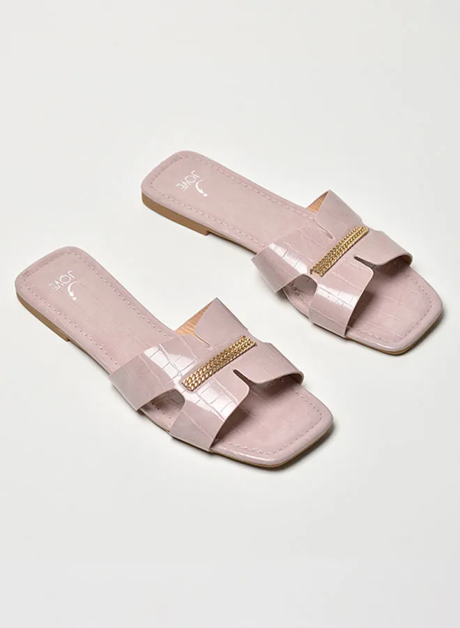 Jove Animal Pattern Broad Strap Slip-On Flat Sandals Lilac