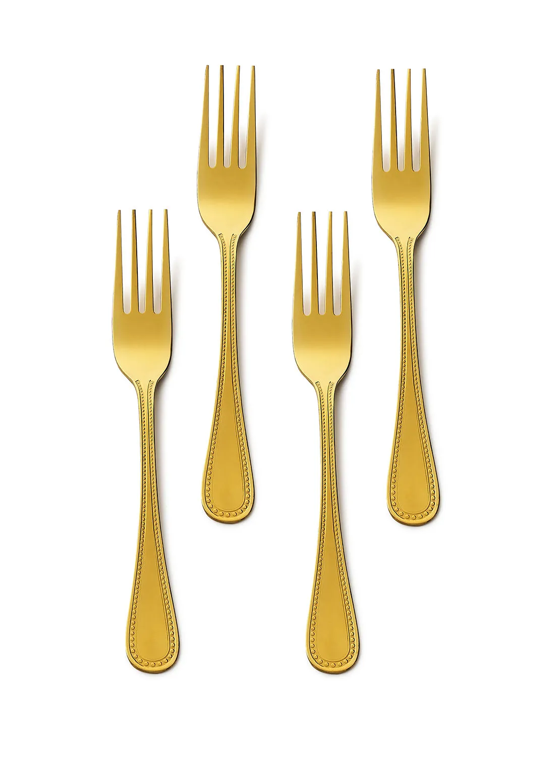 Amal 4 Piece Forks Set - Made Of Stainless Steel - Silverware Flatware - Fork Set - Serves 4 - Design Gold Mallow