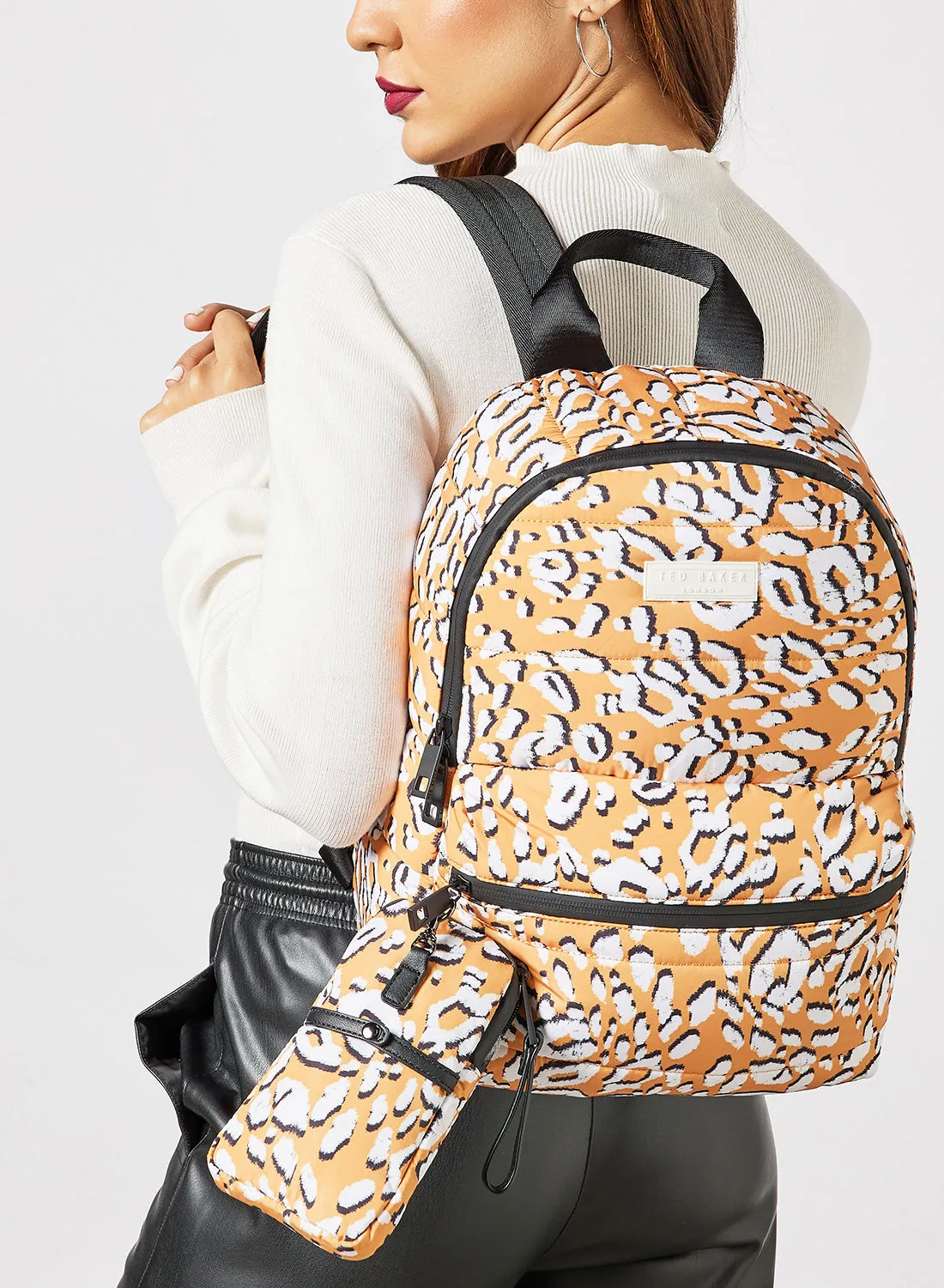 Ted Baker Leopard Print Puffer Backpack Orange