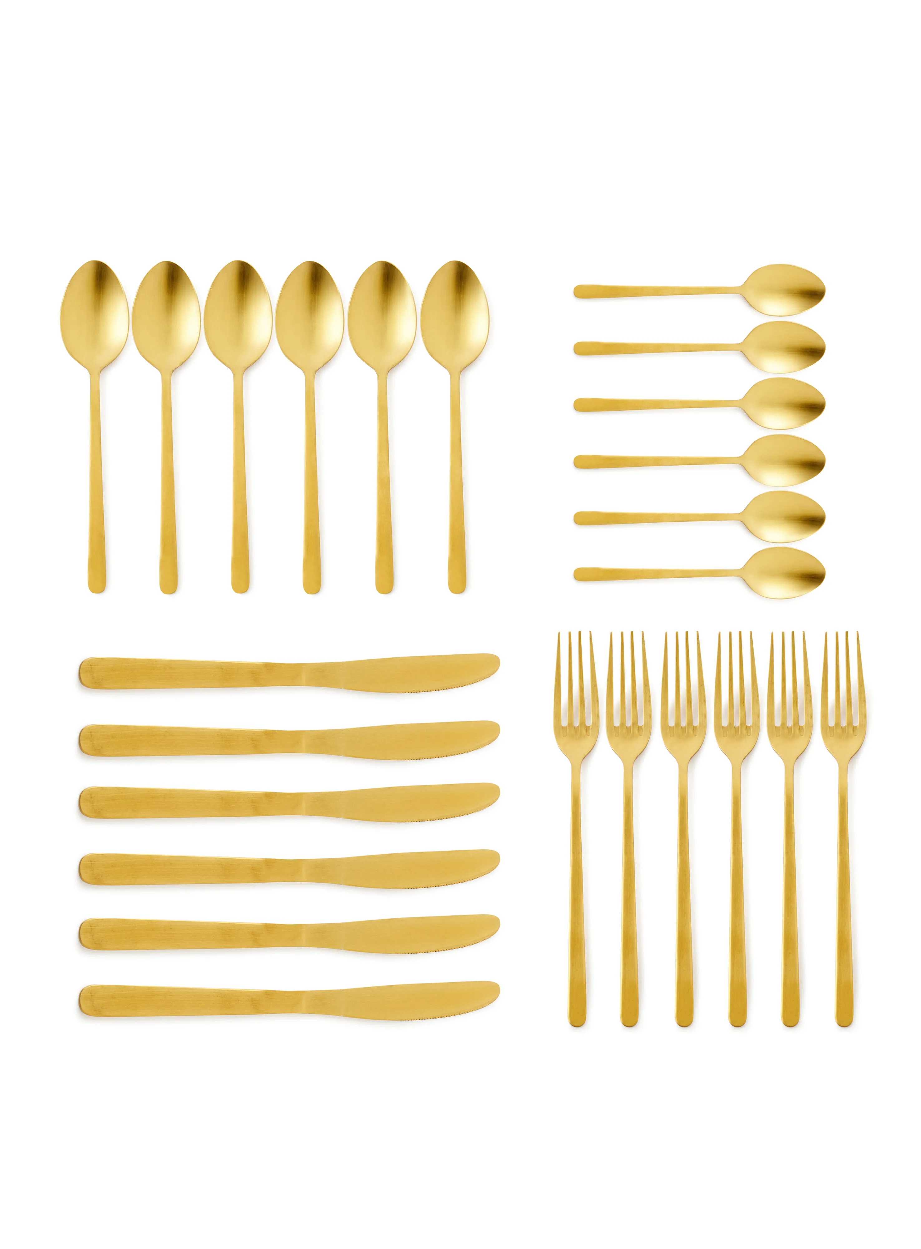 noon east 24 Piece Cutlery Set - Made Of Stainless Steel - Silverware Flatware - Spoons And Forks Set, Spoon Set - Table Spoons, Tea Spoons, Forks, Knives - Serves 6 - Design Gold Sail