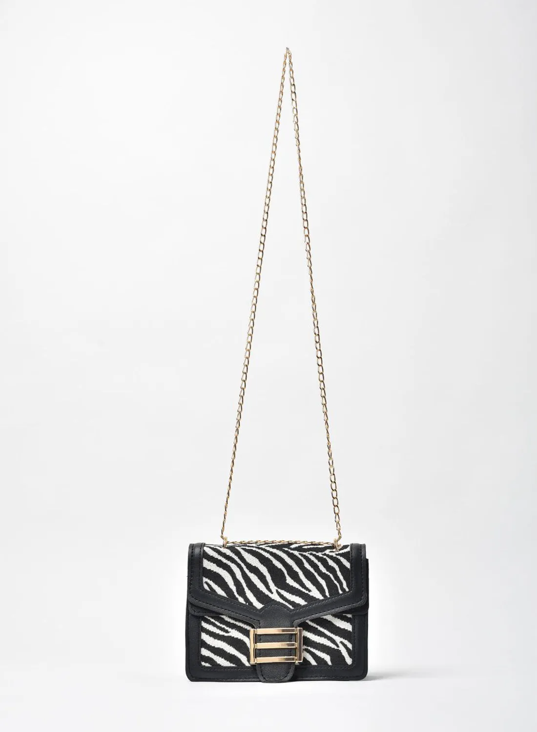 Jove Zebra Pattern Chain Strap Crossbody Bag Black/White