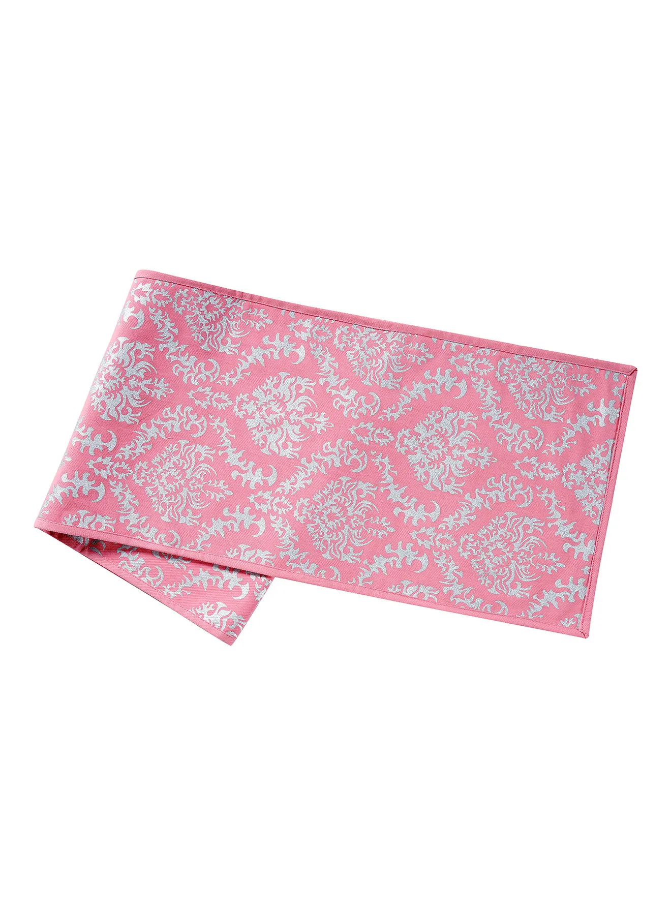 Amal Cotton Table Runner For Dining Table - Printed Table Runner - Table Linen - 30 X 180 Cm - Silver/Pink