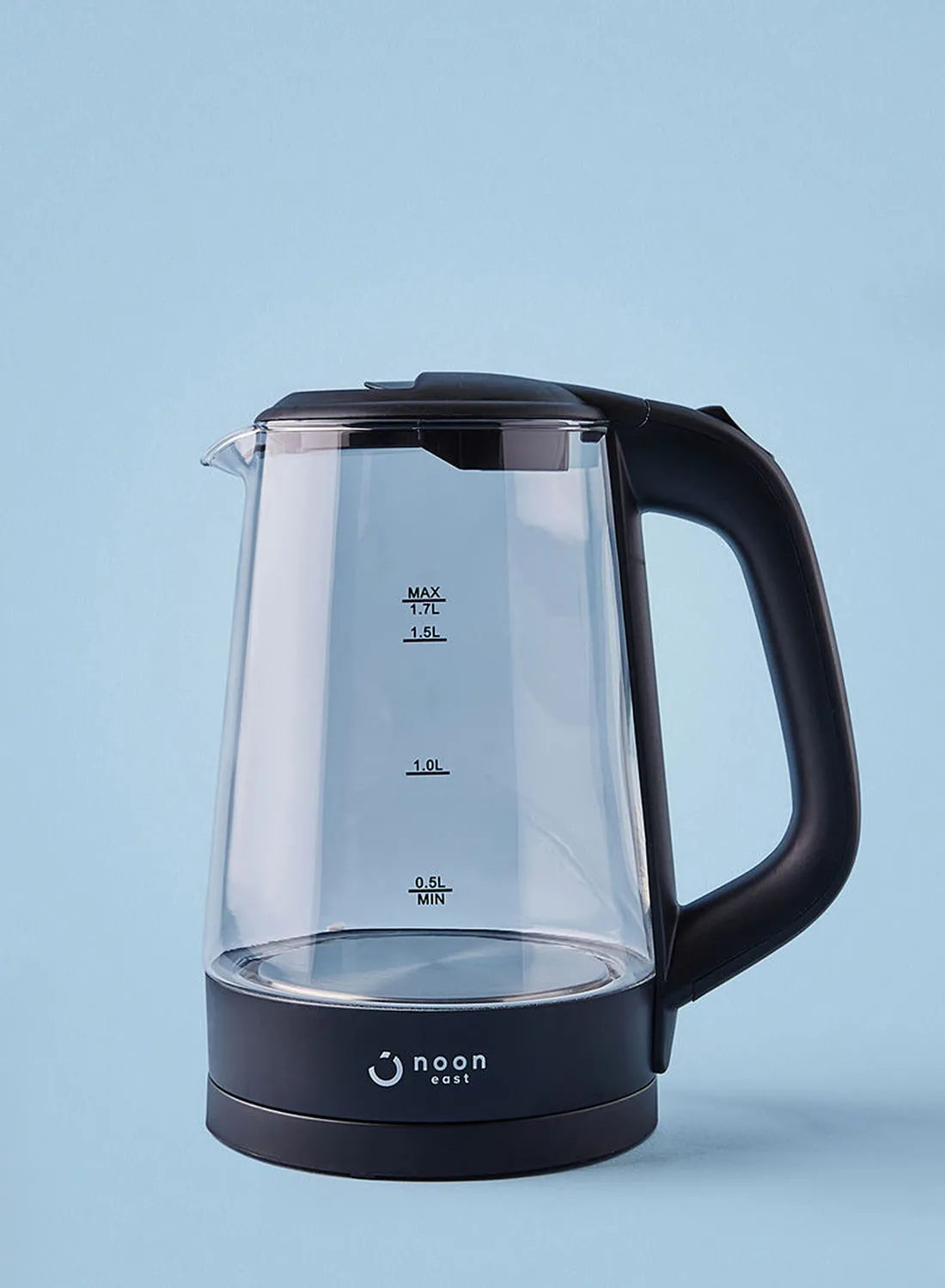 noon east Electric Glass Kettle And Water Boiler - 1.7 Liter 2200 W With Indicator Light- Black/Clear
