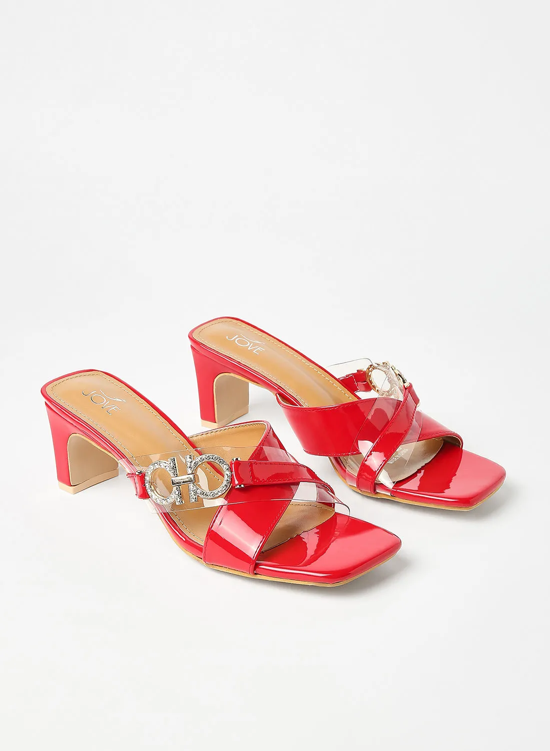 Jove Stylish Elegant Heeled Sandals Red
