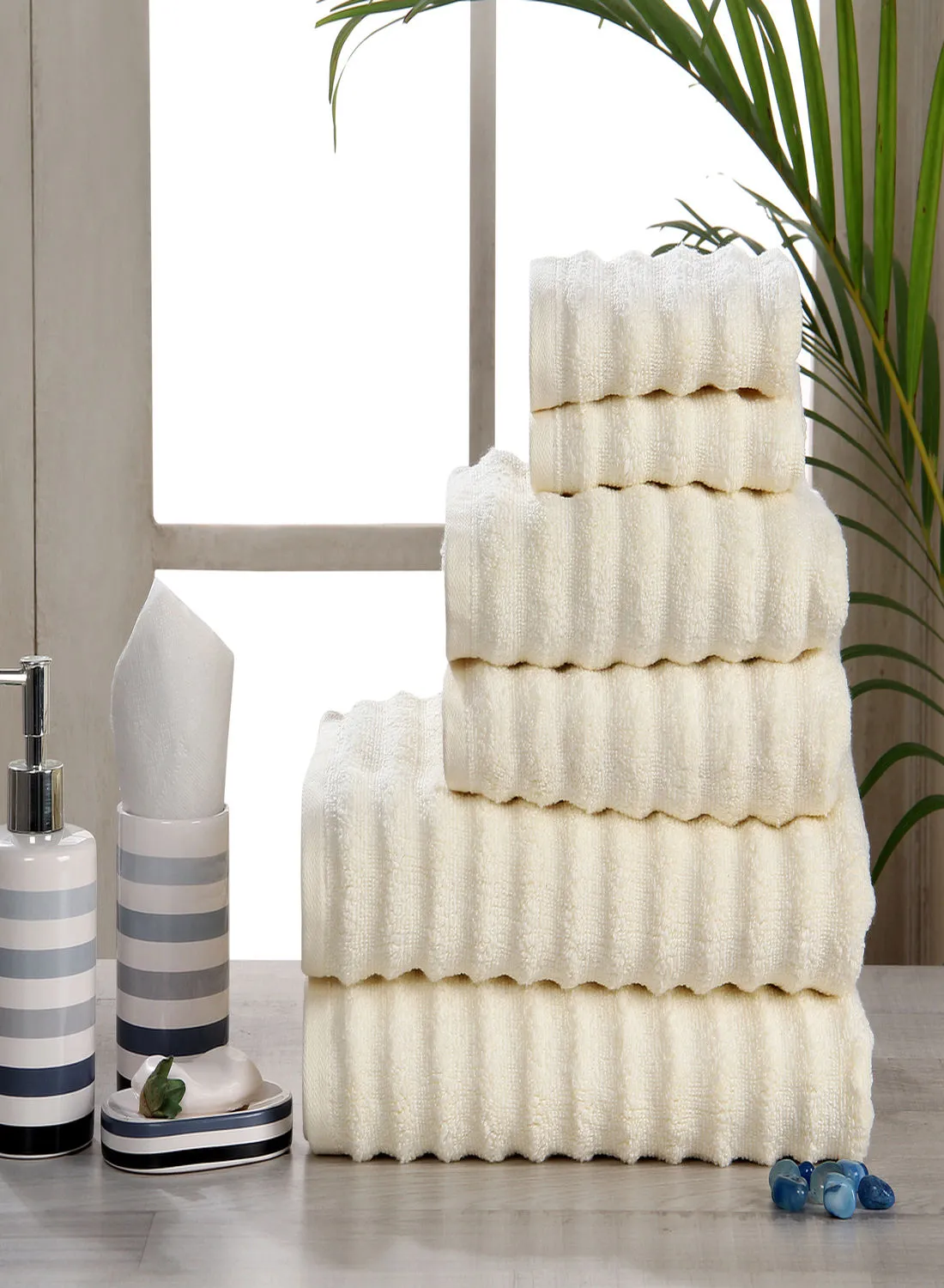 Hometown 6 Pack Bathroom Towel Set - 500 GSM 100% Cotton Low Twist - Cream Color -Economical