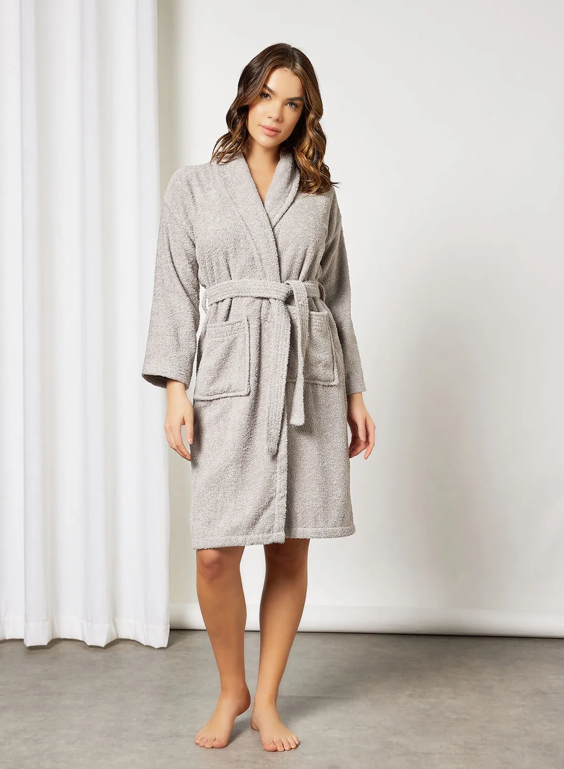 noon east Bathrobe - 400 GSM 100% Cotton Terry Silky Soft Spa Quality Comfort - Shawl Collar & Pocket - Grey Color - 1 Piece