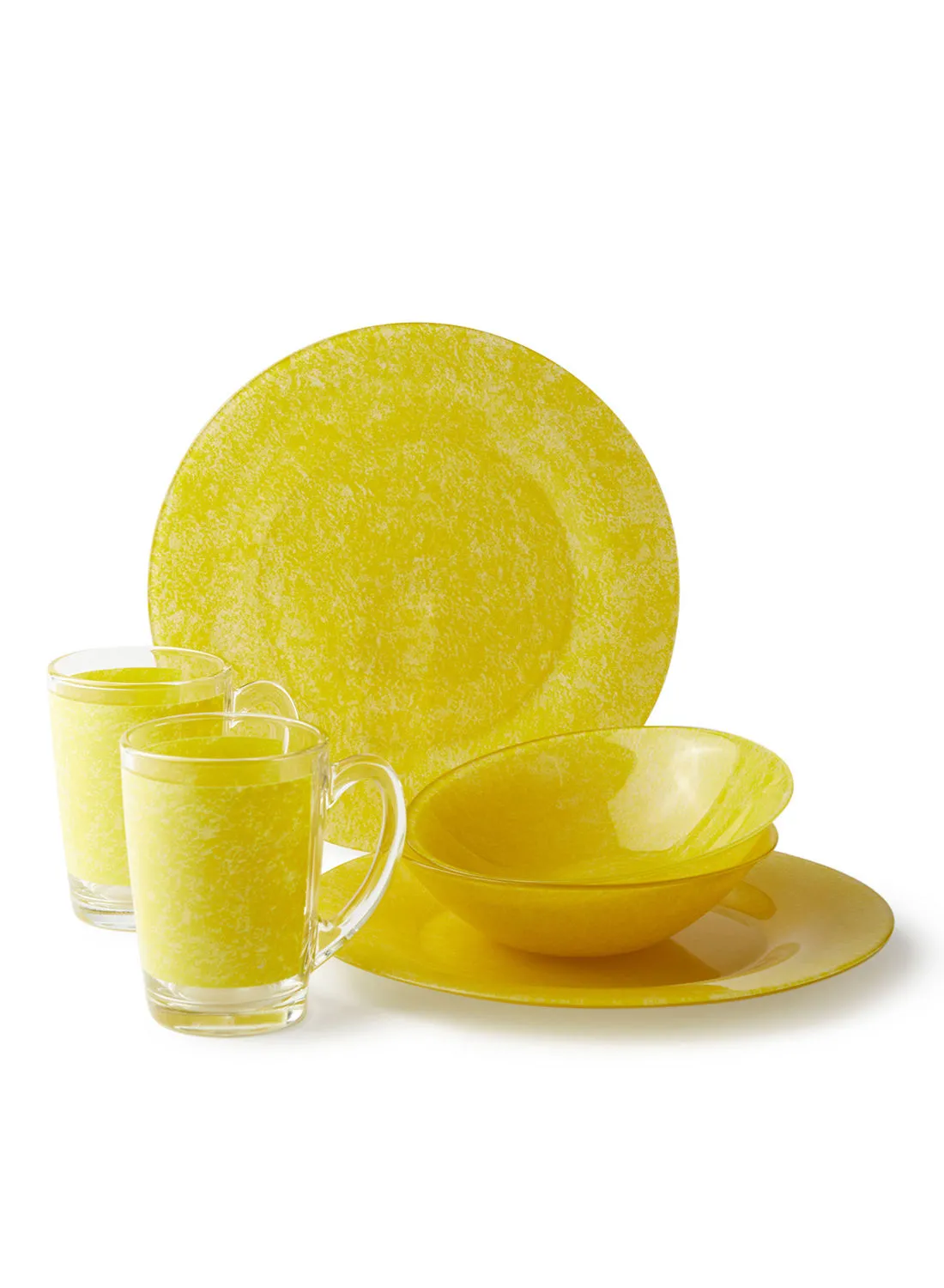 noon east 6 Piece Glass Dinner Set For Everyday Use - Light Weight Dishes, Plates - Dinner Plate, Bowl - Serves 2 - Yellow