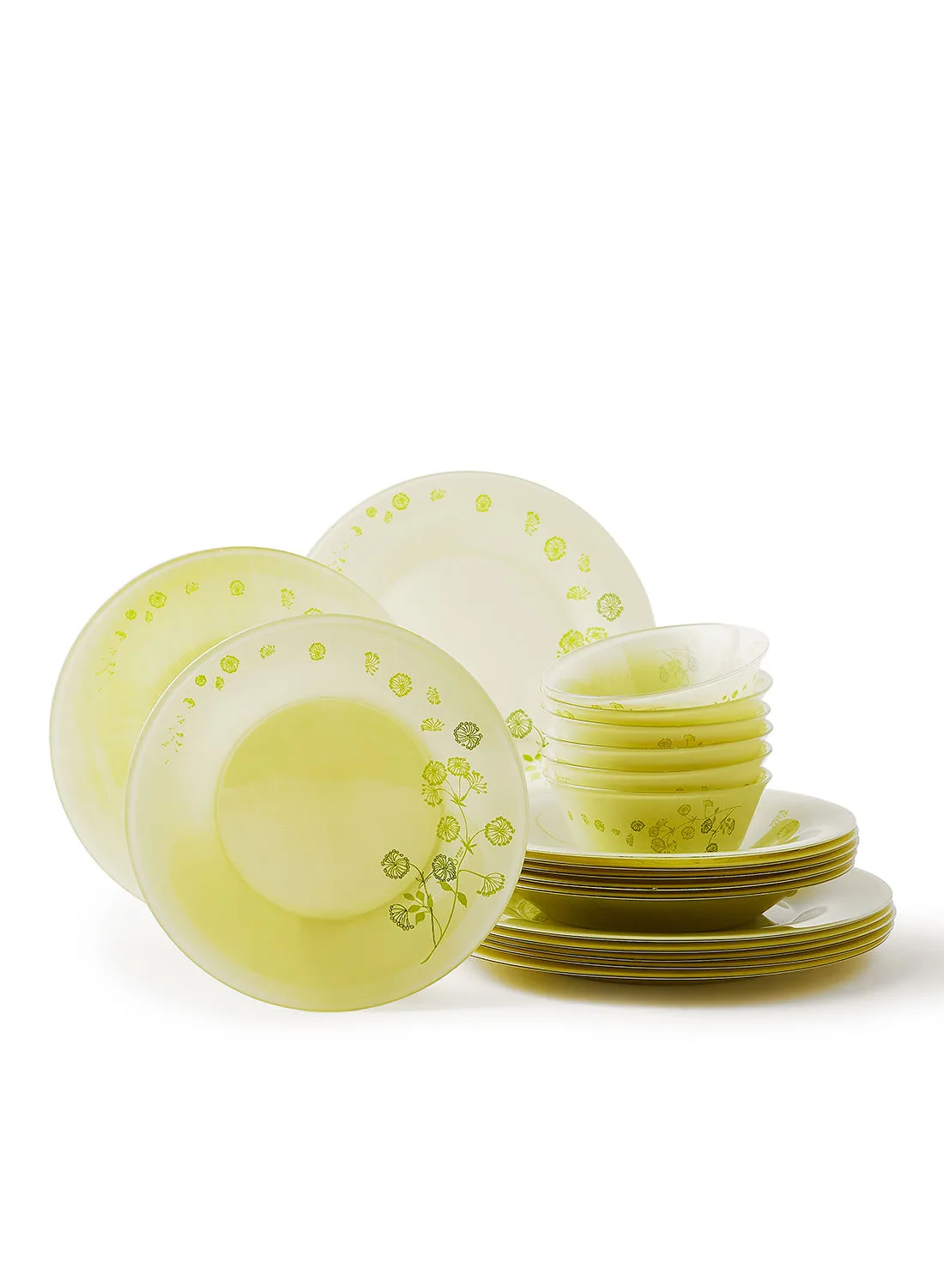 noon east 24 Piece Glass Dinner Set For Everyday Use - Light Weight Dishes, Plates - Dinner Plate, Side Plate, Bowl - Serves 6 - Printed Design Atlantique