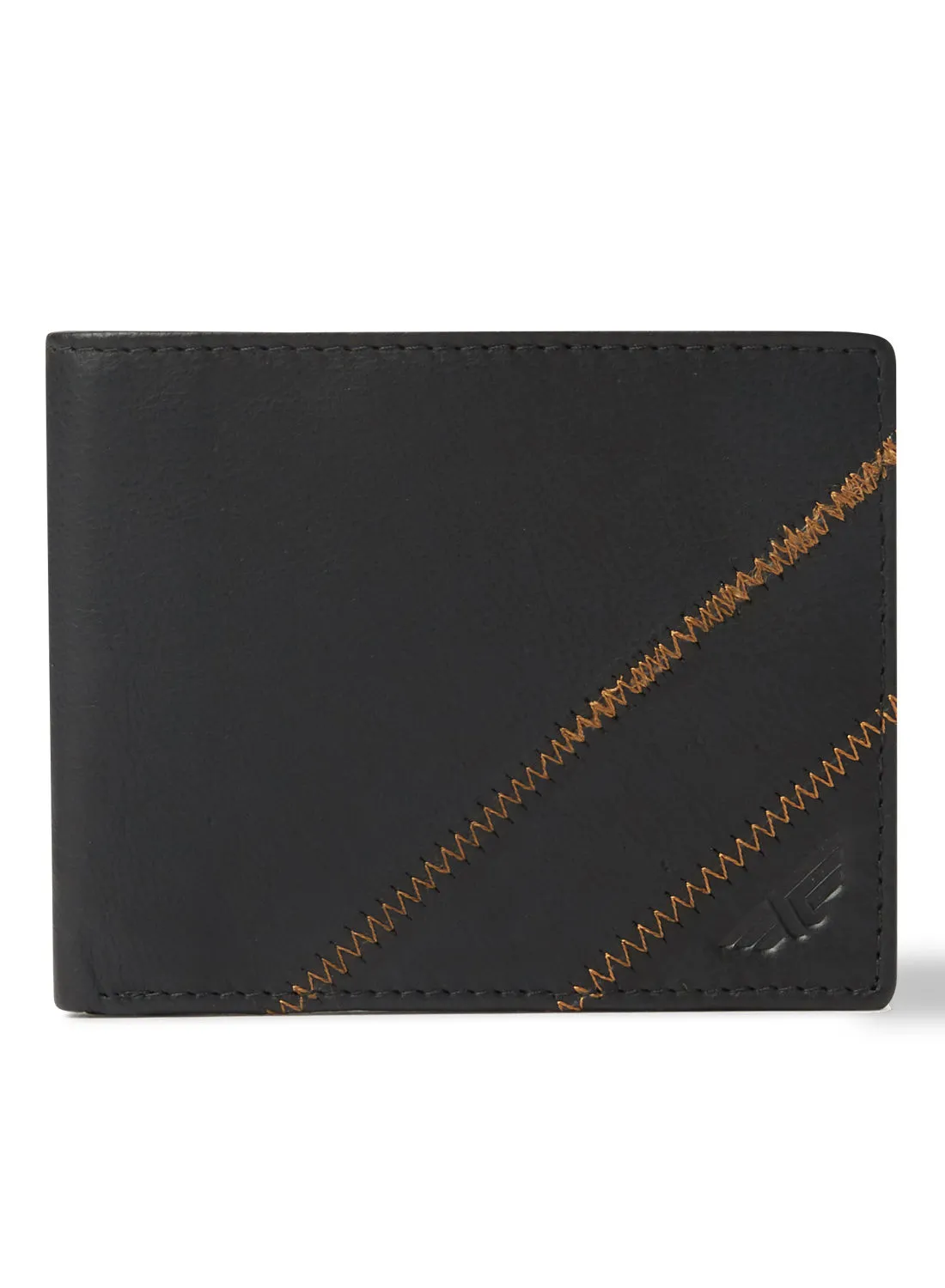 Red Tape Sewing Detailed Leather Wallet Black