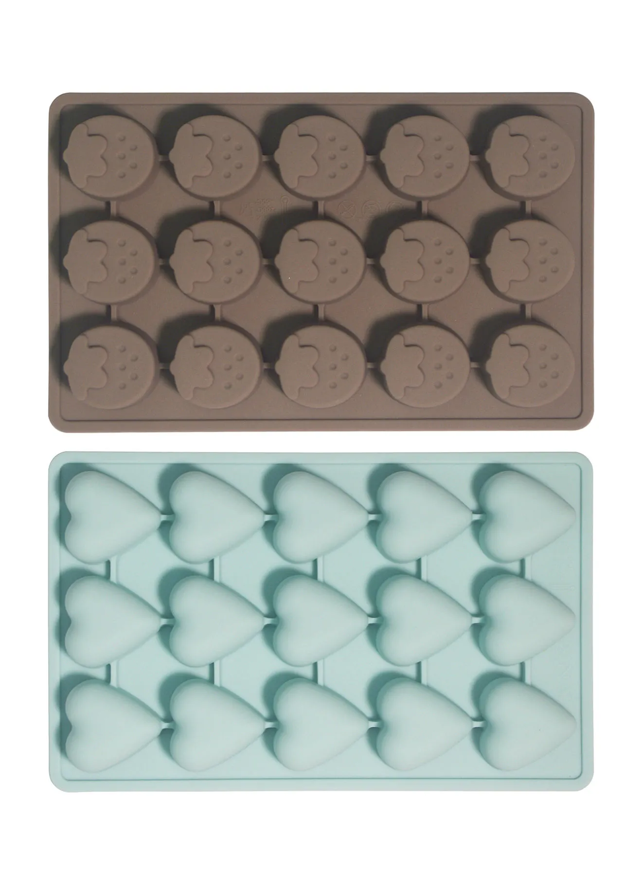 Amal 2 Trays Chocolate Molds - Hearts And Strawberries Shape - Silicone Molds - Cake Mold - Silicon Chocolate Molds - Blue/Grey