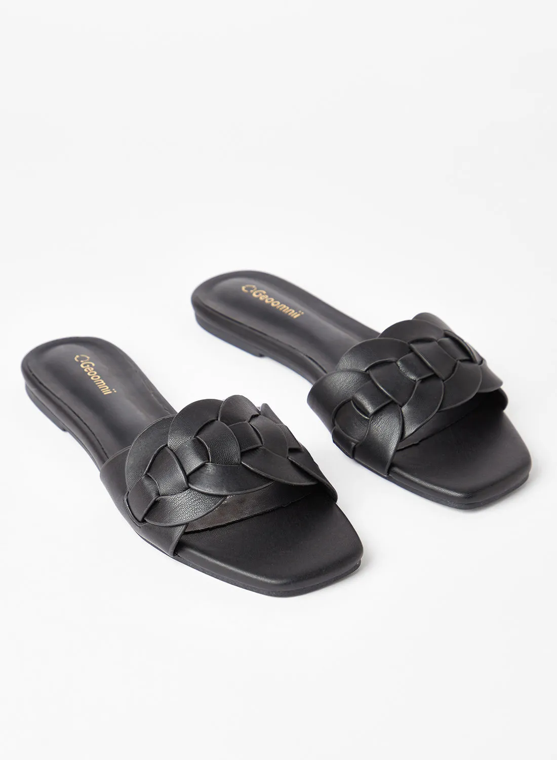 Geoomnii Comfortable Footbed Trendy Flat Sandals Tyrol Black
