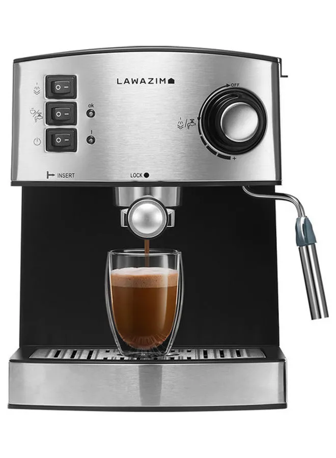 ماكينة تحضير القهوة LAWAZIM الاحترافية من قهوة الإسبريسو واللاتيه مع رغوة الحليب 1.6 لتر 850 وات 05-2410-01 فضي
