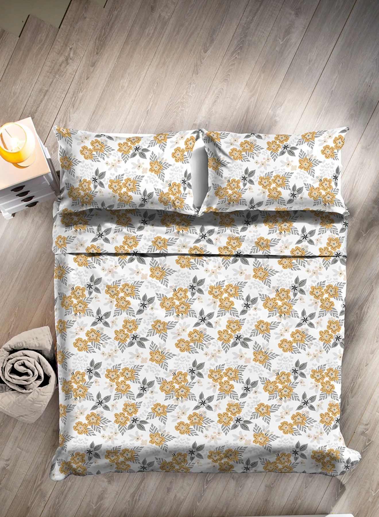 Amal Duvet Cover Set - With 1 Duvet Cover And 2 Pillow Cover  - For King/Super King Size Mattress - 100% Cotton Percale 144 Thread Count - Cotton Lavida Gold 260x220 cm + Pillowcase 50x75cm