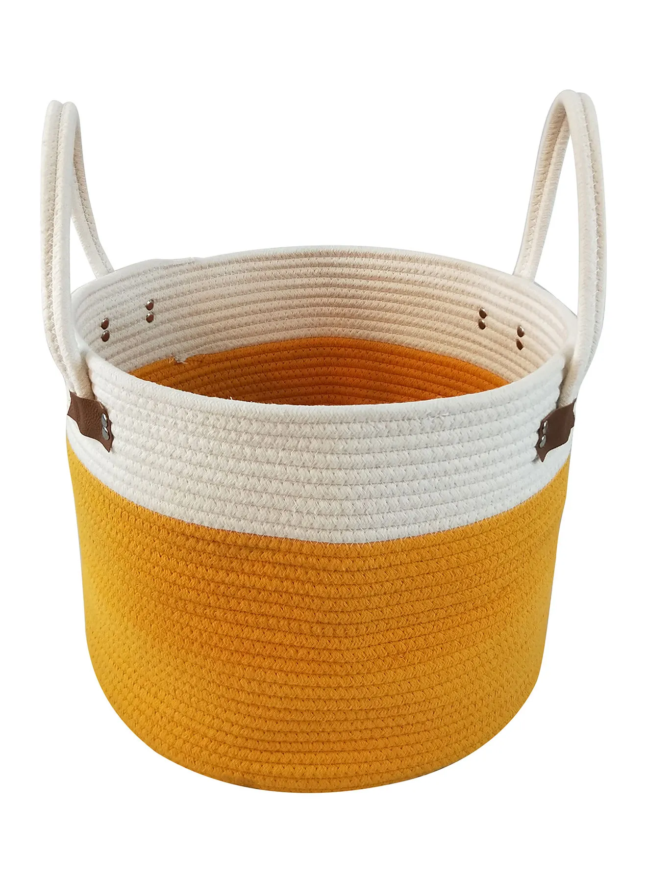 Amal Handmade Cotton Rope Laundry Basket WL2021 - 1034 White/Yellow 22cm
