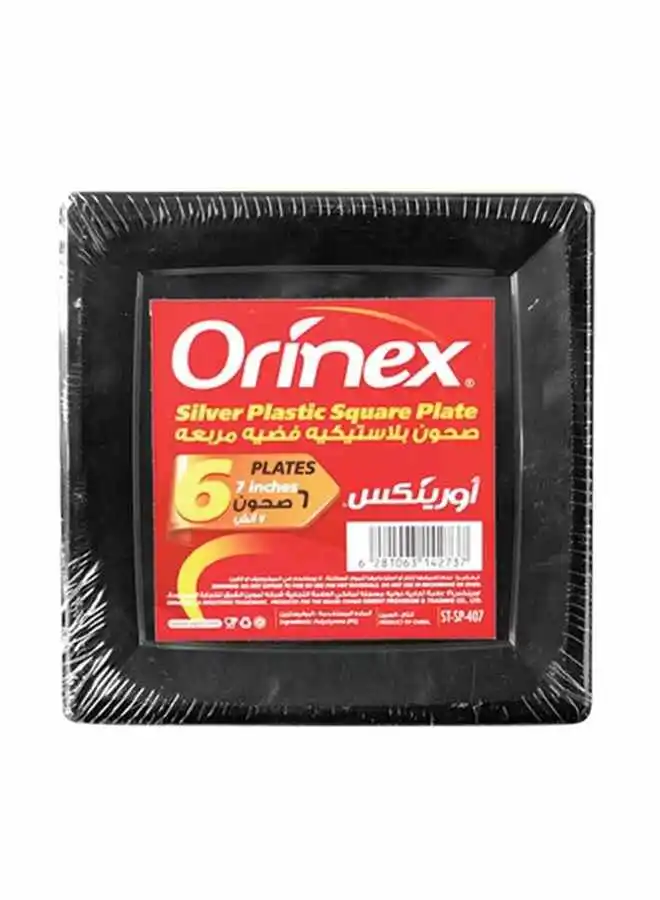 Orinex 6-Piece Square Plastic Plates Silver 7inch