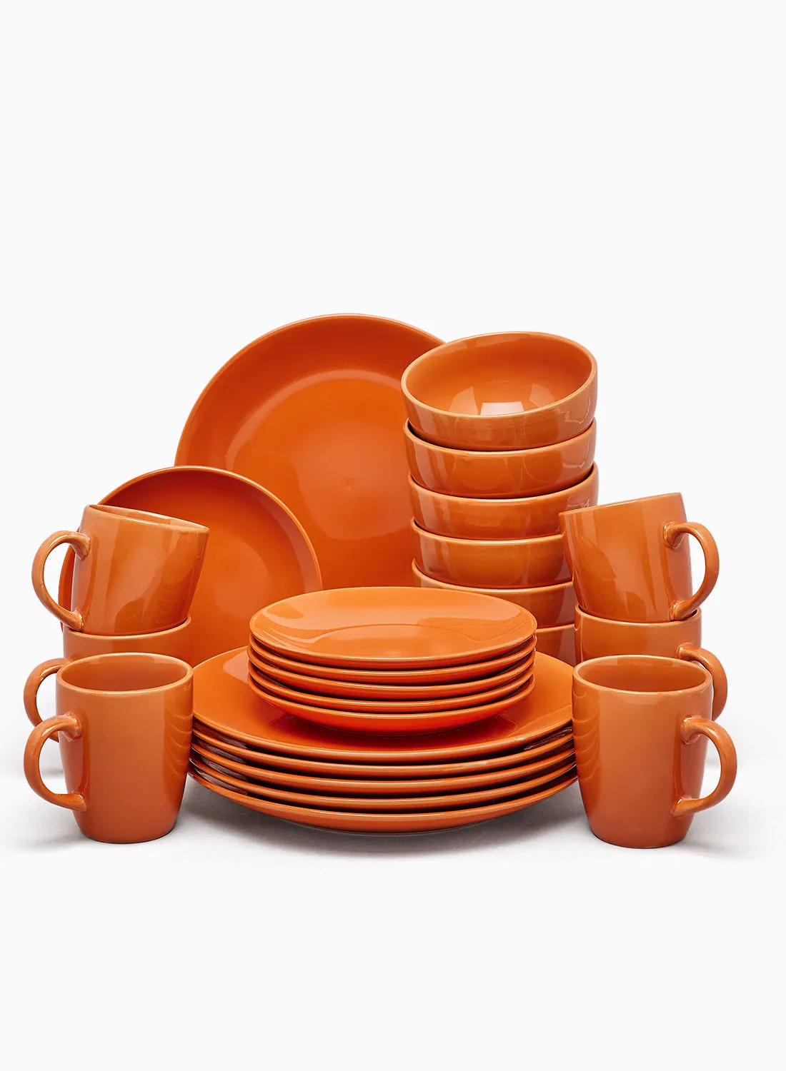 noon east 24 Piece Stoneware Dinner Set - Dishes, Plates - Dinner Plate, Side Plate, Bowl, Mugs - Serves 6 - Rust