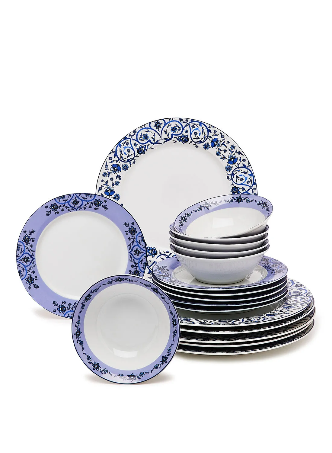 noon east 18 Piece Porcelain Dinner Set - Dishes, Plates - Dinner Plate, Side Plate, Bowl - Serves 6 - Printed Design Colleen