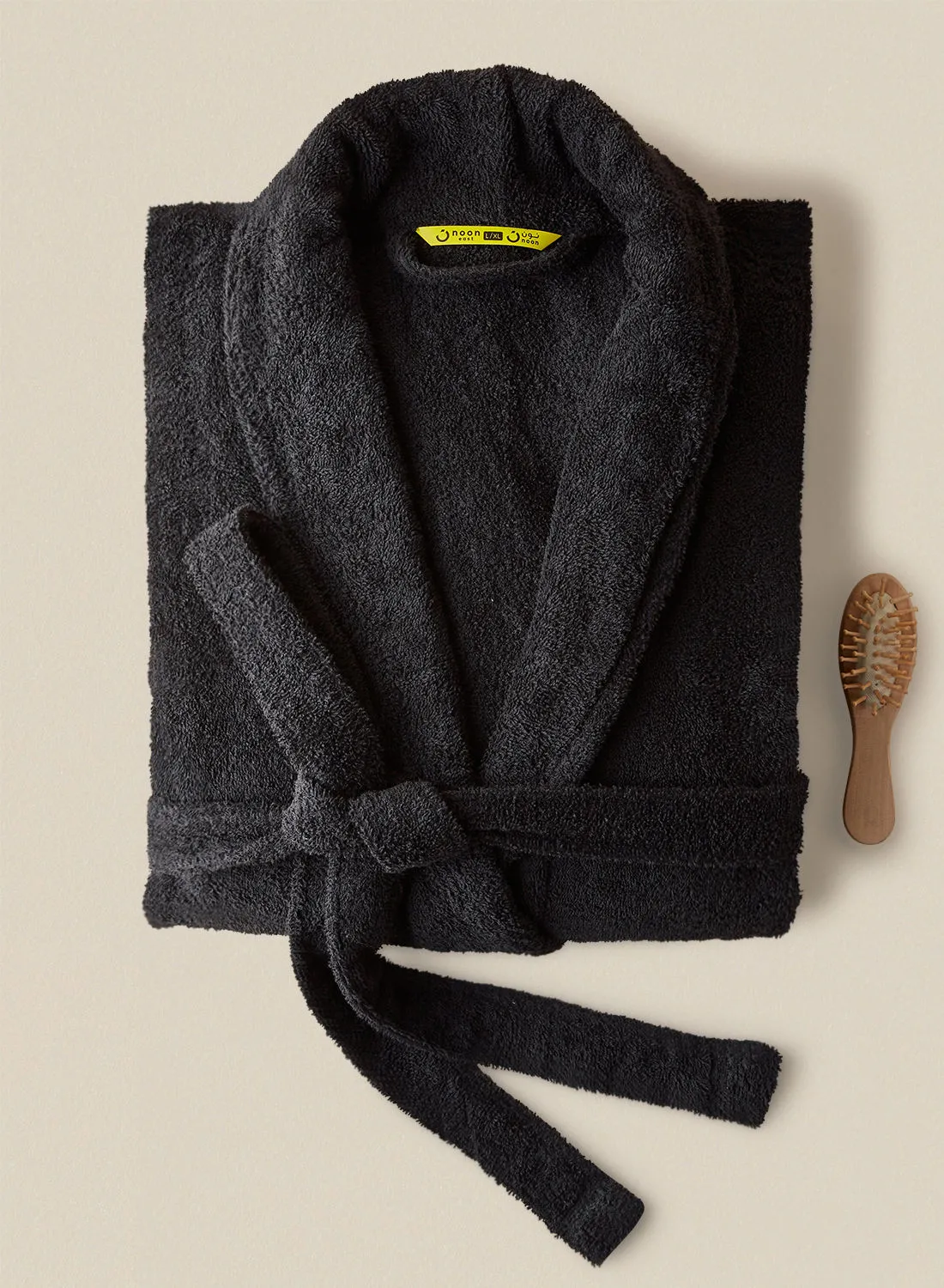 noon east Bathrobe - 380 GSM 100% Cotton Terry Silky Soft Spa Quality Comfort - Shawl Collar & Pocket - Black Color - 1 Piece