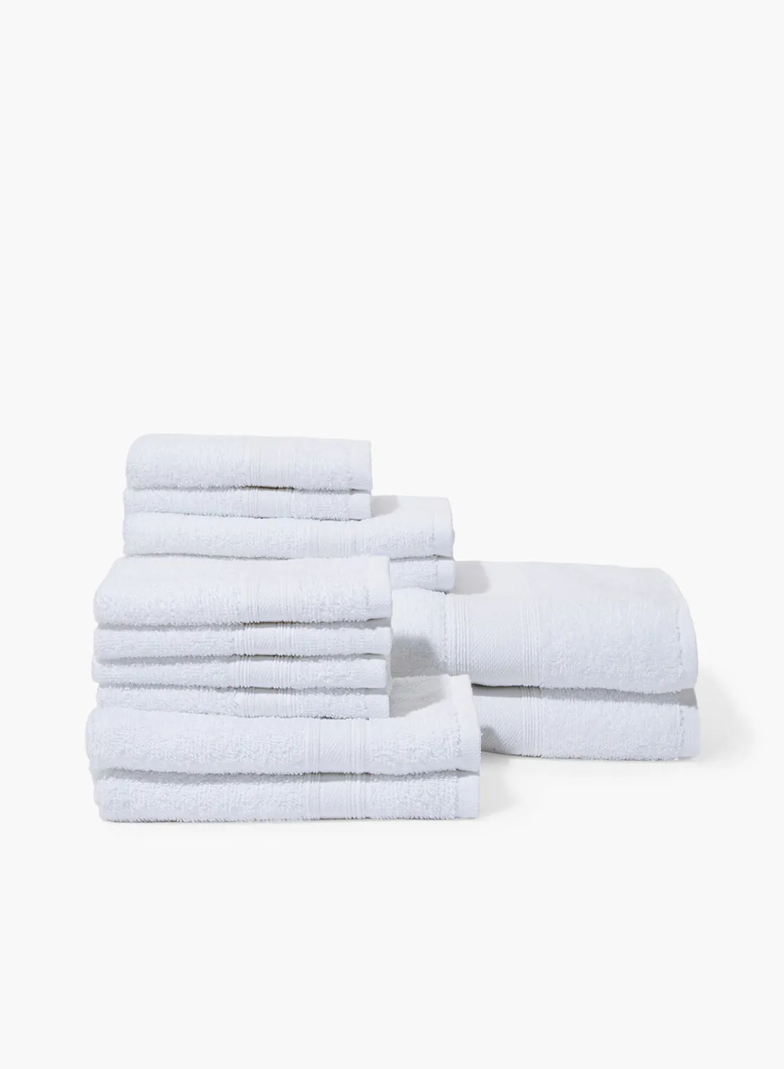 Amal 12 Piece Bathroom Towel Set - 400 GSM 100% Cotton Terry - 12 Face Towel - White Color -Quick Dry - Super Absorbent