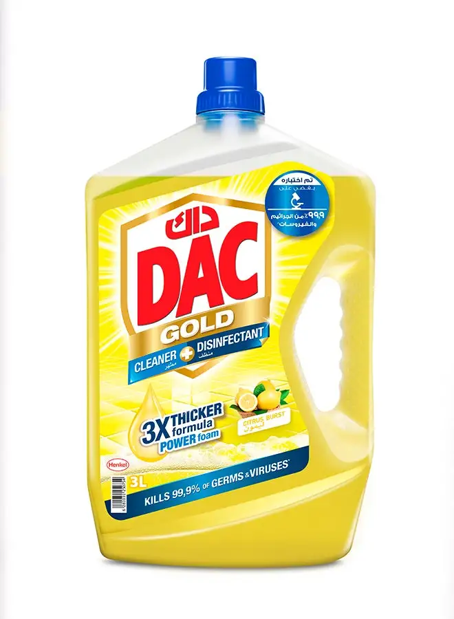 Dac Gold Multi-Purpose Disinfectant And Liquid Cleaner With 3X Thicker Formula Citrus 3Liters