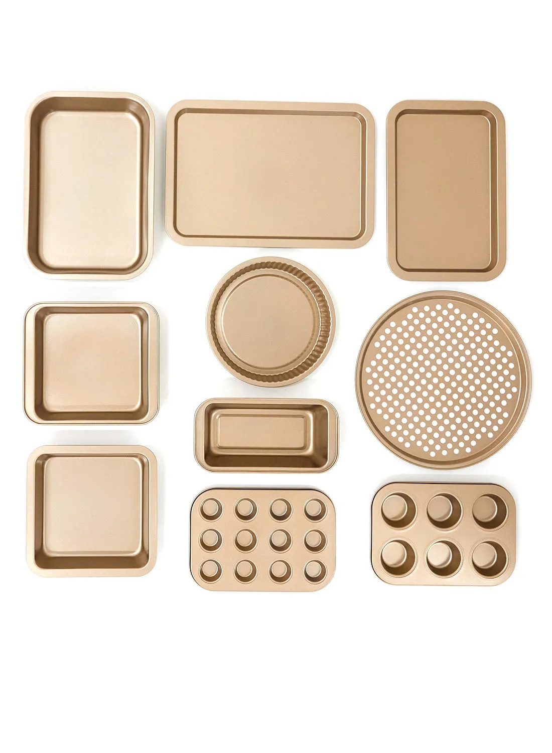 noon east 10 Piece Oven Pan Set - Made Of Carbon Steel - Baking Pan - Oven Trays - Cake Tray - Oven Pan - Cake Mold - Rose Gold